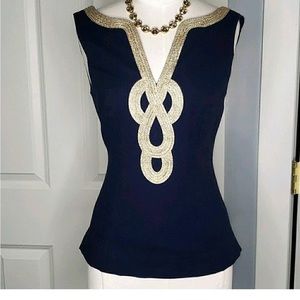 Lilly Pulitzer Janice Navy top with Gold size 0